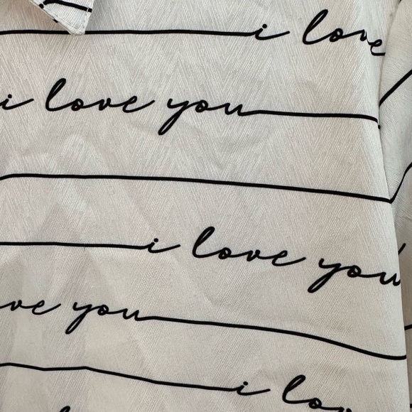 Second Sunday Button Down Blouse White w/Black I Love You Sz S Whimsigoth - Picture 2 of 10